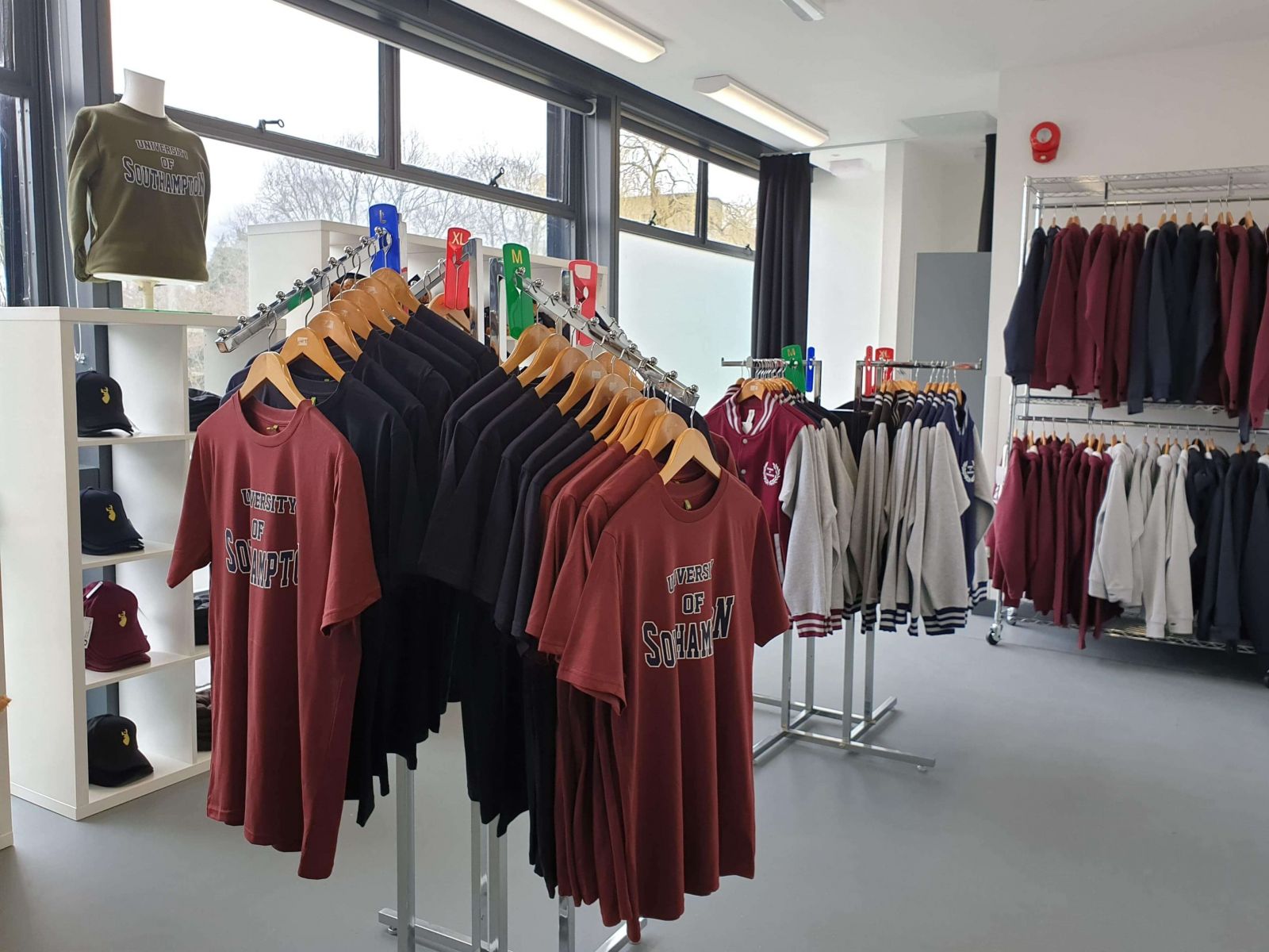 Hoodies, t-shirts, jumpers and teddies on display in The Locker
